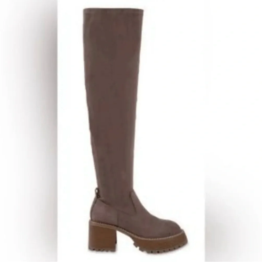 New MIA Daily Women Over The Knee Platform Taupe Tan Lug Sole Boot Women Size 7